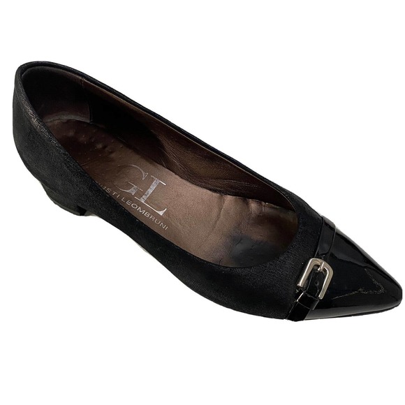 AGL Attilio Giusti Leombruni Pump Black Leather Low Heel Patent Point Ca… - Picture 1 of 10
